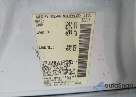 2016 Nissan Altima 2.5 S from USA, damaged, VIN 1N4AL3AP9GC115803
